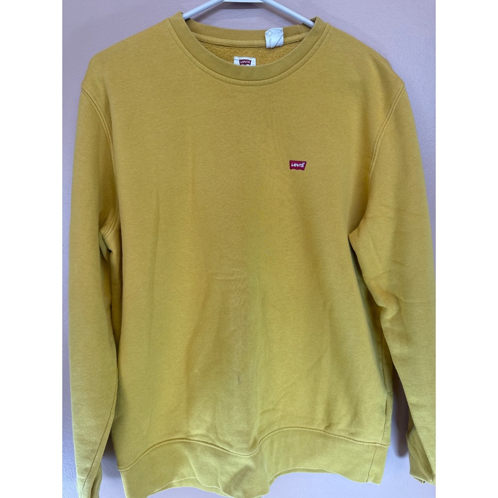 Levi's Mens Standard Fit Crewneck Sweatshirt Mustard Yellow Batwing Logo Small